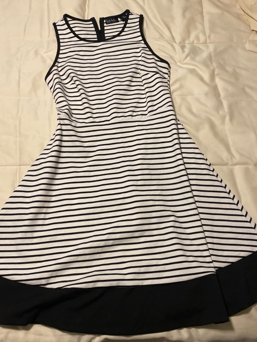Nicole Miller Black & White Striped Fit n Flare nautical dress size small